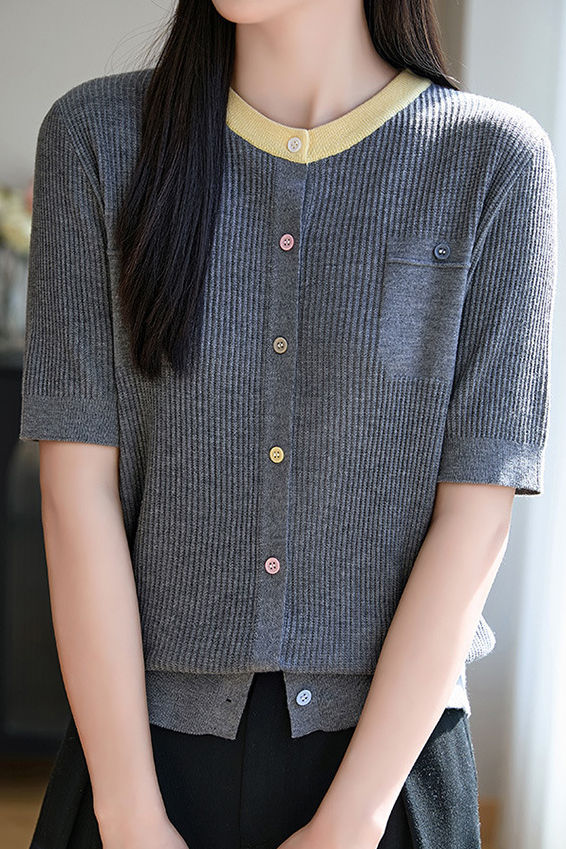 Simple Paneled Short-Sleeve Knit Top - liwisi
