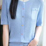 Simple Paneled Short-Sleeve Knit Top - liwisi