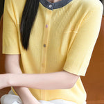 Simple Paneled Short-Sleeve Knit Top - liwisi