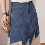 Stylish Lace-Paneled Denim Skirt - liwisi