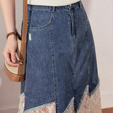 Stylish Lace-Paneled Denim Skirt - liwisi