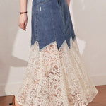 Stylish Lace-Paneled Denim Skirt - liwisi
