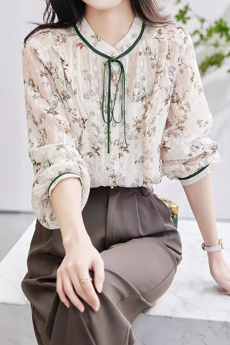 French-Style Floral Long-Sleeve Shirt - liwisi