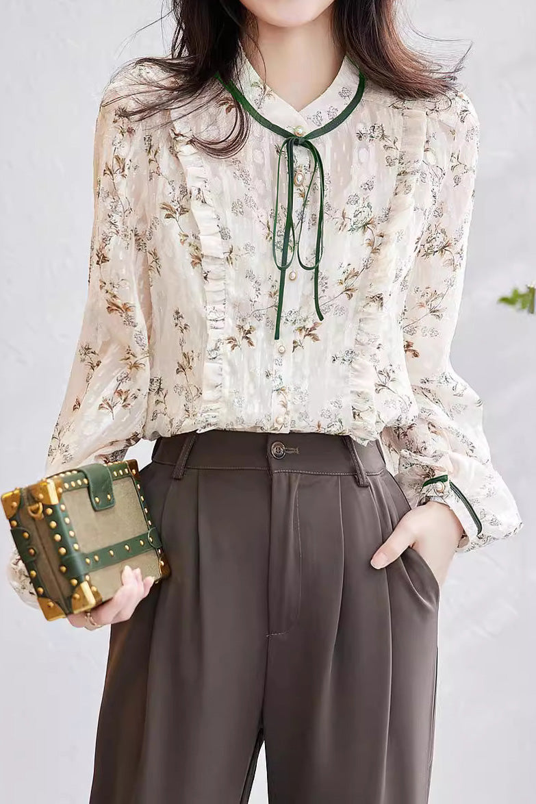 French-Style Floral Long-Sleeve Shirt - liwisi