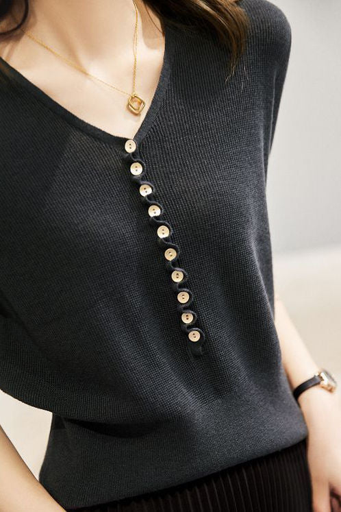 Casual Office-Ready V-Neck Three-Quarter Sleeve Knit Top - liwisi