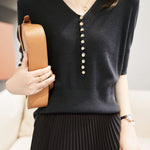 Casual Office-Ready V-Neck Three-Quarter Sleeve Knit Top - liwisi