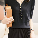 Casual Office-Ready V-Neck Three-Quarter Sleeve Knit Top - liwisi