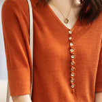 Casual Office-Ready V-Neck Three-Quarter Sleeve Knit Top - liwisi