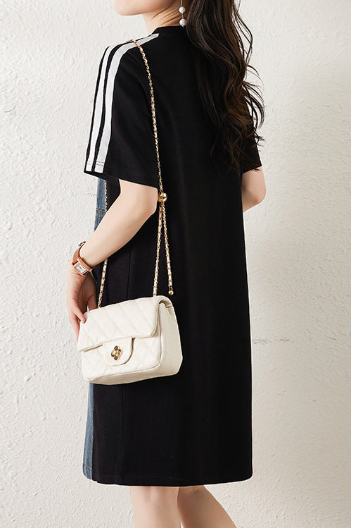 Casual Paneled Denim Dress - liwisi