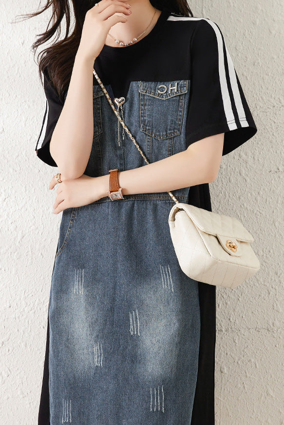 Casual Paneled Denim Dress - liwisi