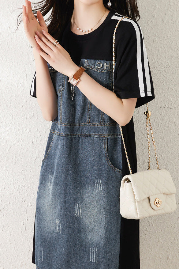 Casual Paneled Denim Dress - liwisi