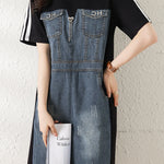 Casual Paneled Denim Dress - liwisi