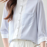 Stylish Striped Three-Quarter Sleeve Shirt - liwisi