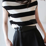 Elegant Office-Ready Striped Top & A-Line Skirt Set - liwisi