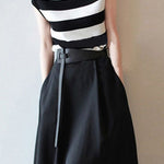 Elegant Office-Ready Striped Top & A-Line Skirt Set - liwisi