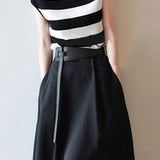 Elegant Office-Ready Striped Top & A-Line Skirt Set - liwisi