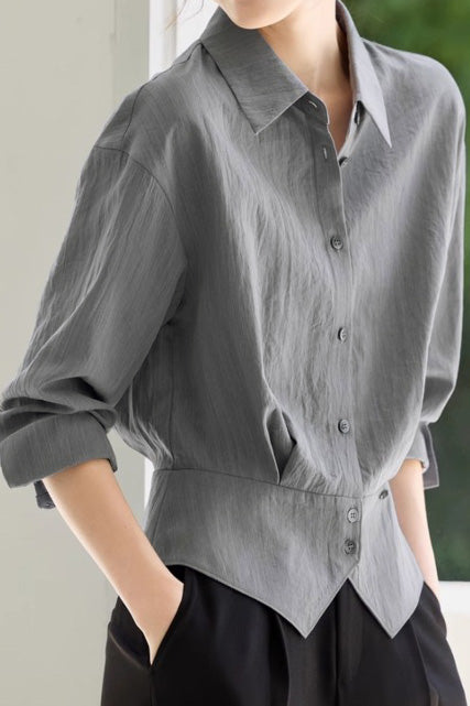 Early Autumn French-Temperament Fitted-Waist Long-Sleeve Shirt - liwisi
