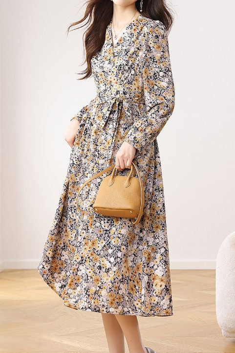 Early Autumn French Floral Maxi Dress - liwisi