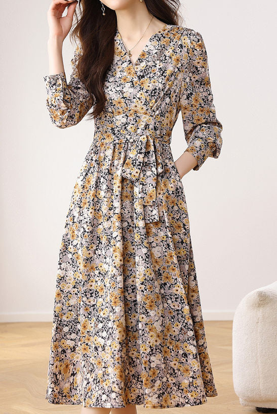 Early Autumn French Floral Maxi Dress - liwisi