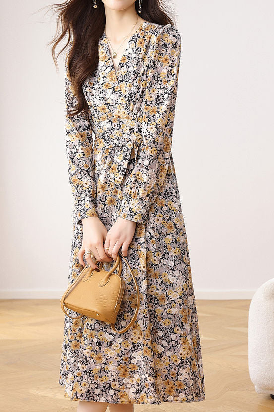 Early Autumn French Floral Maxi Dress - liwisi