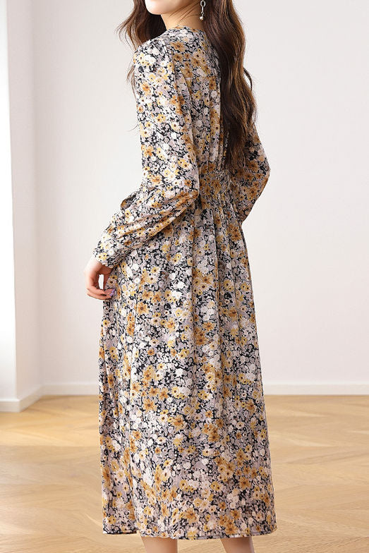 Early Autumn French Floral Maxi Dress - liwisi