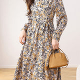 Early Autumn French Floral Maxi Dress - liwisi