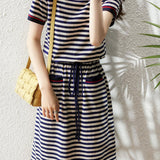 Casual Striped Fitted Waist Dress