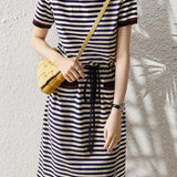 Casual Striped Fitted Waist Dress