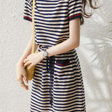 Casual Striped Fitted Waist Dress
