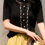 French Embroidered Button Knit Sweater - liwisi