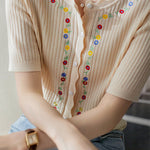 French Embroidered Button Knit Sweater - liwisi