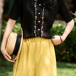 French Embroidered Button Knit Sweater - liwisi
