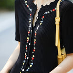 French Embroidered Button Knit Sweater - liwisi