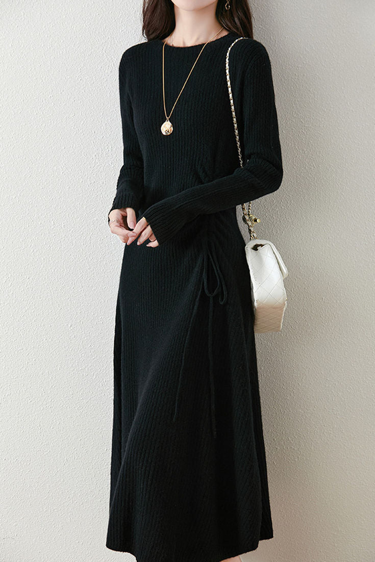Early Autumn Elegant Drawstring Slim Knit Dress - liwisi