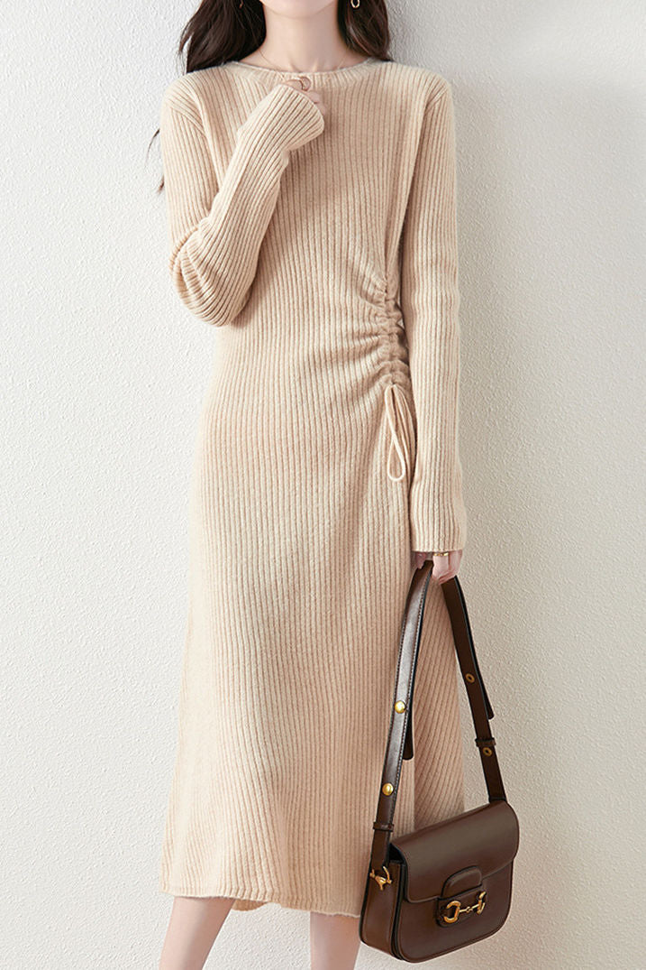Early Autumn Elegant Drawstring Slim Knit Dress - liwisi