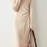 Early Autumn Elegant Drawstring Slim Knit Dress - liwisi