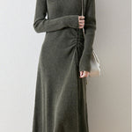 Early Autumn Elegant Drawstring Slim Knit Dress - liwisi
