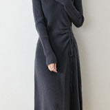 Early Autumn Elegant Drawstring Slim Knit Dress - liwisi