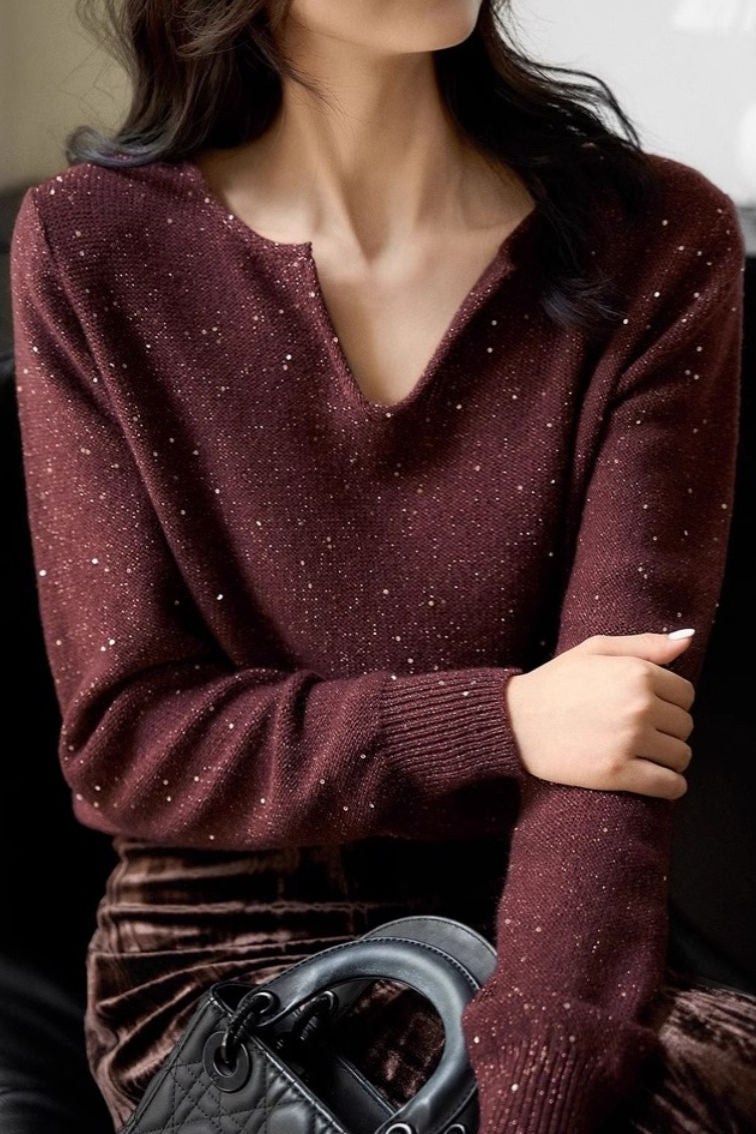 Fashionable and elegant beaded knit top - liwisi