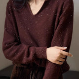 Fashionable and elegant beaded knit top - liwisi