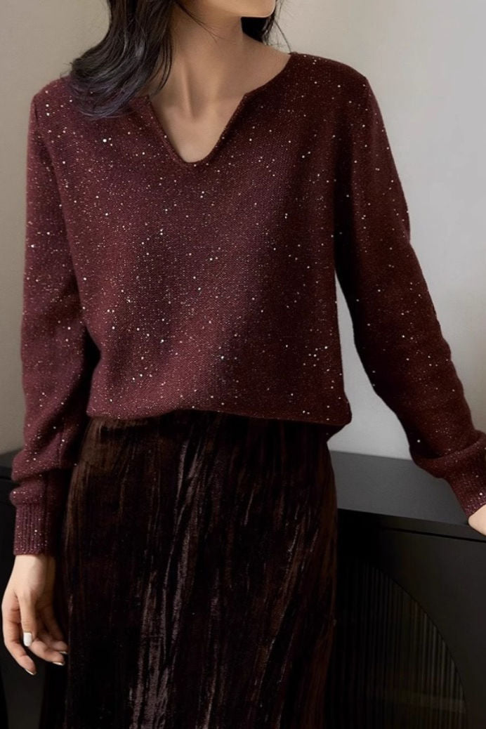 Fashionable and elegant beaded knit top - liwisi