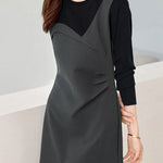 Fashionable color-blocking fake two-piece dress - liwisi