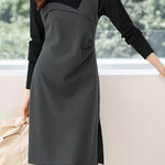 Fashionable color-blocking fake two-piece dress - liwisi