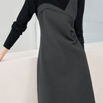 Fashionable color-blocking fake two-piece dress - liwisi