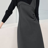 Fashionable color-blocking fake two-piece dress - liwisi
