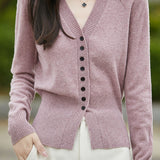 Early autumn gentle V-neck knit cardigan - liwisi