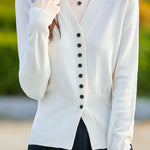 Early autumn gentle V-neck knit cardigan - liwisi