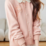 Early autumn color-blocking lapel knit cardigan
