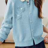 Early autumn color-blocking lapel knit cardigan