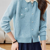 Early autumn color-blocking lapel knit cardigan